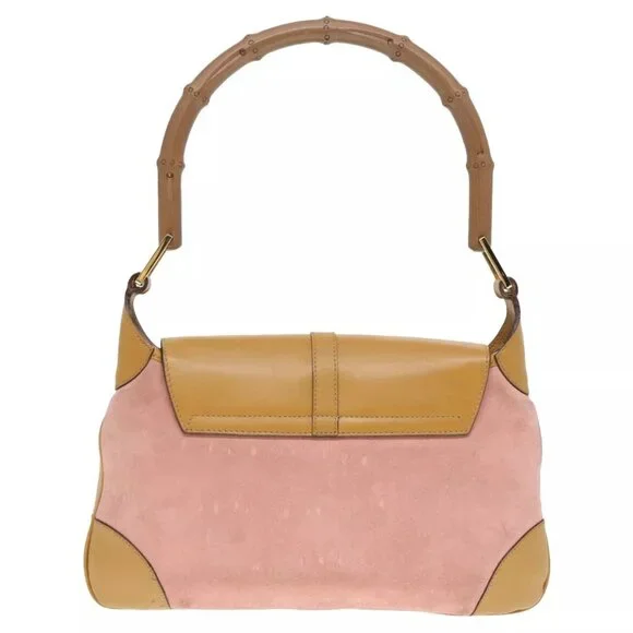 GUCCI Bamboo Jackie Shoulder Bag Suede Pink Gold
